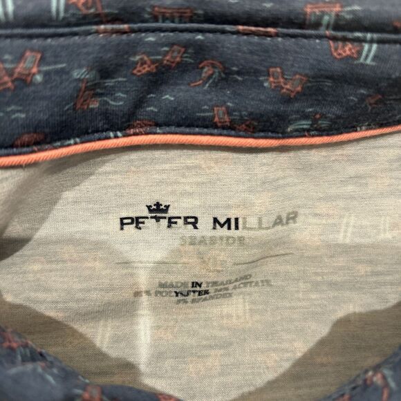 Peter Millar Mens XL Seaside Polo Shirt Beach Ocean Print Pattern Blue - Picture 4 of 7